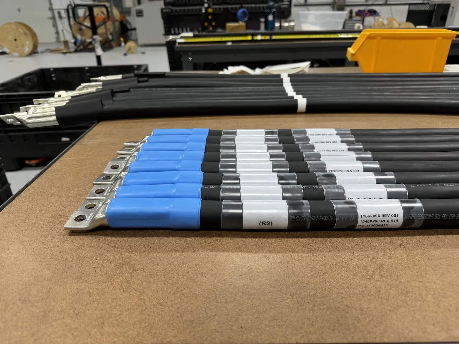 Lugged Arctic Ultraflex Blue cables on a Polar Wire shop bench