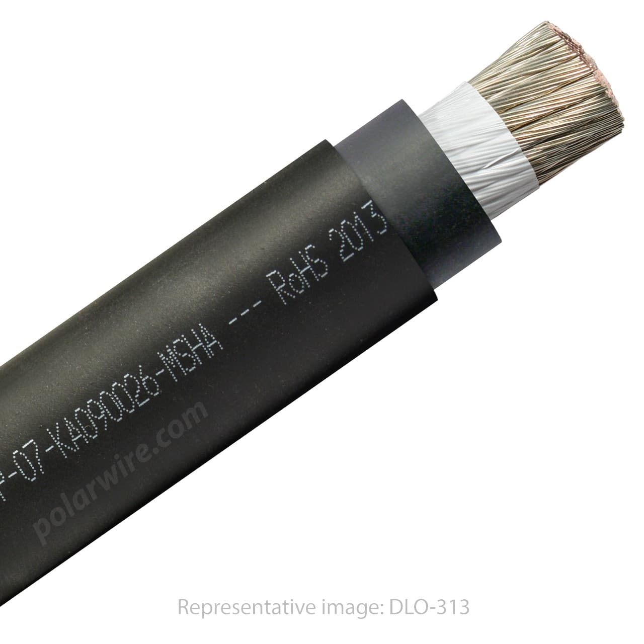 DLO-313 cable, black CPE jacket printed MSHA, cut back to tinned copper