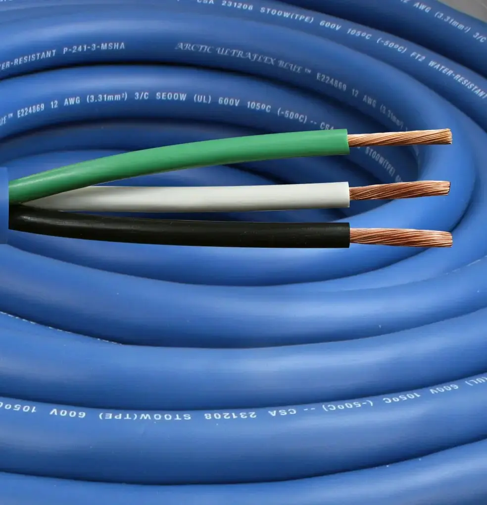 Arctic Ultraflex Blue power cord with three color-coded conductors exposed