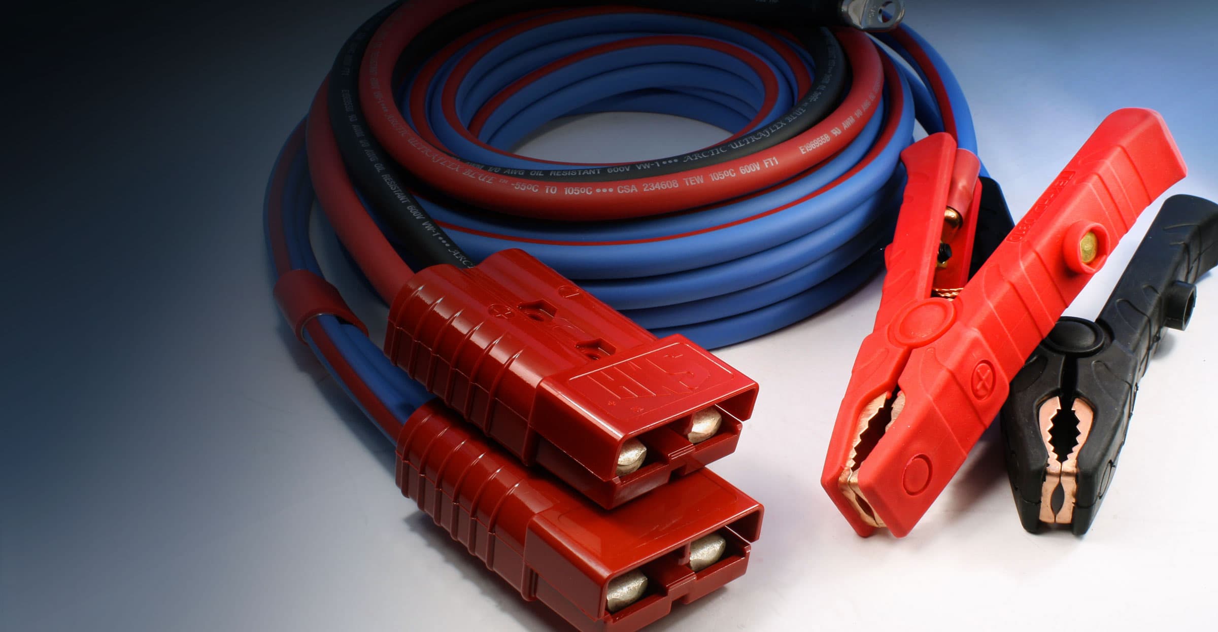 1/0 jumper cables with 1000 amp clamps and connectors