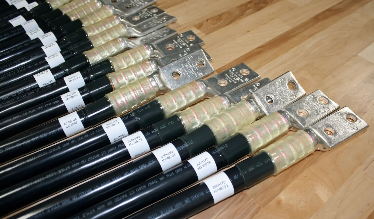 500 MCM Multi-Listed Flexible Wire assembled as lugged battery leads with clear adhesive shrink