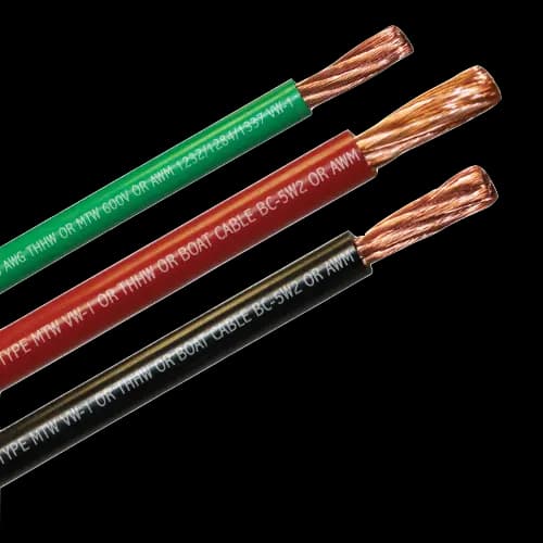 Private label wire in green, red, and black with printed legends