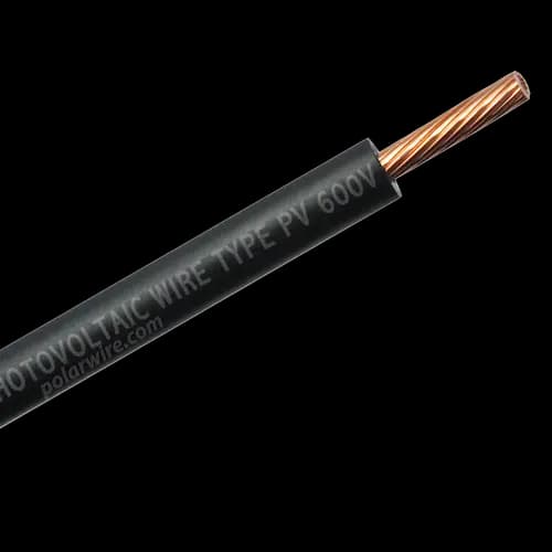 10 AWG black photovoltaic wire, jacket cut back to copper