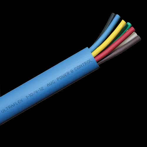 Blue trailer cable jacket cut back to color-coded conductors