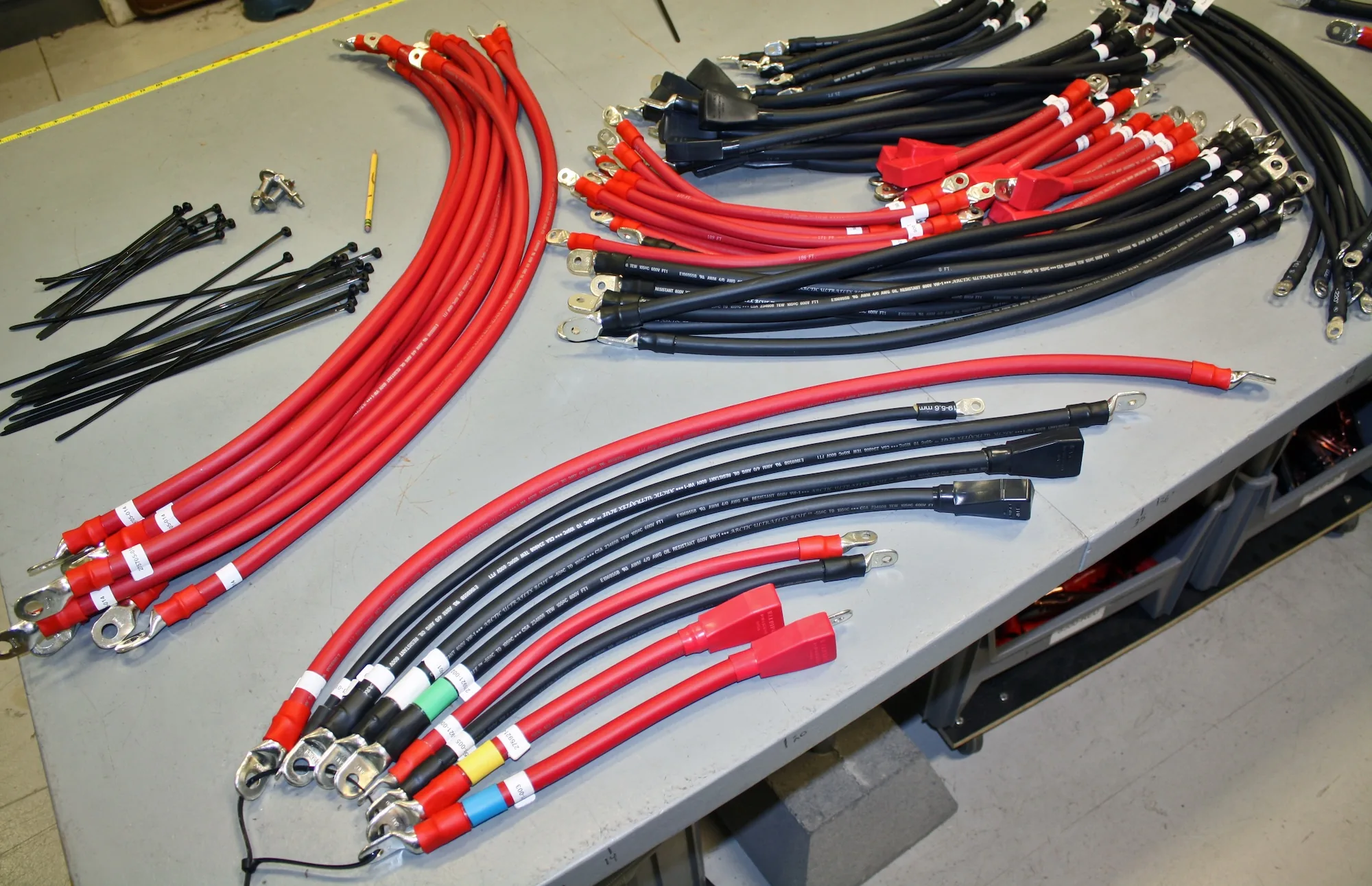Custom cable kit shown on assembly table