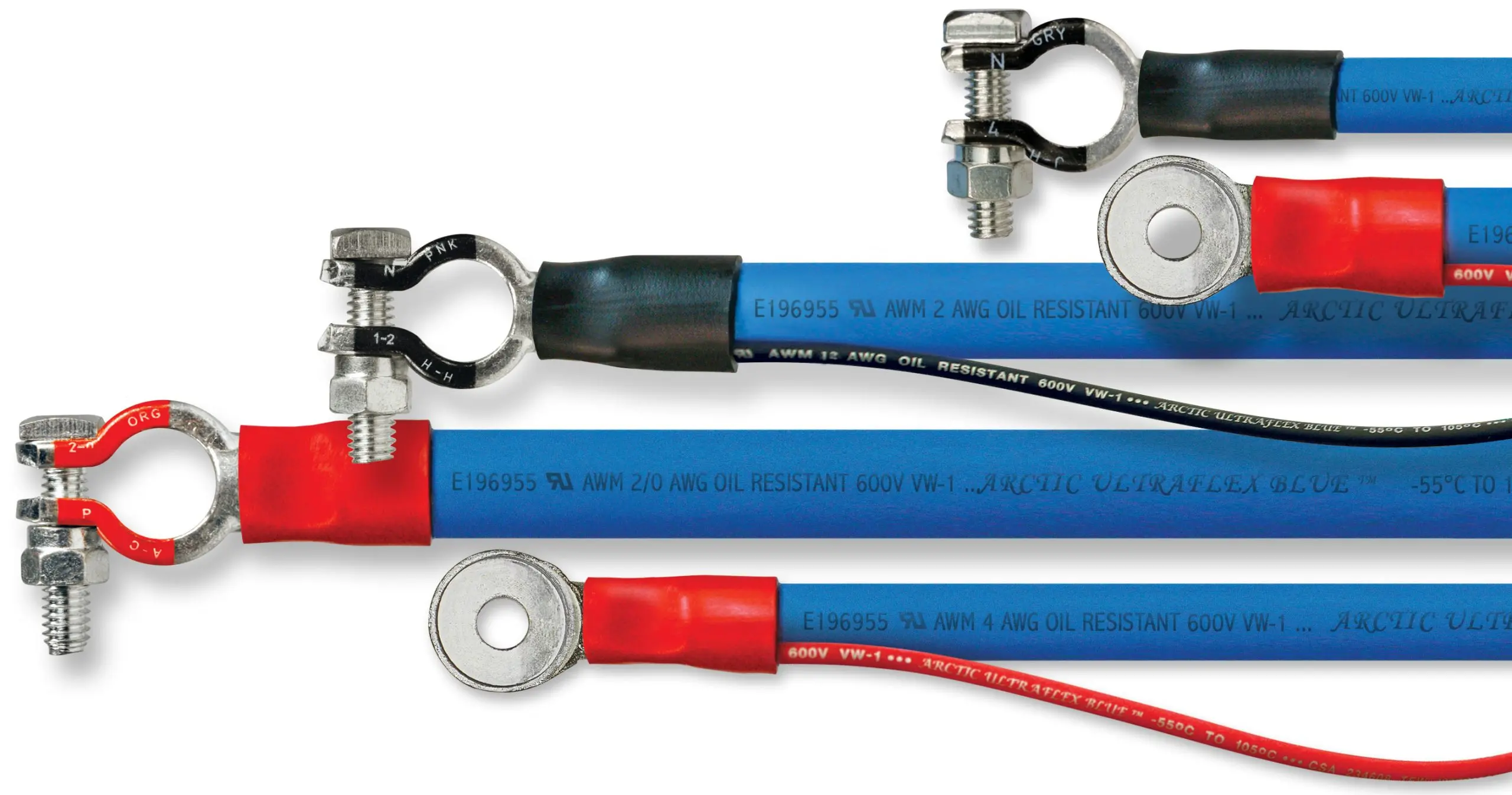 Prebuilt Arctic Ultraflex Blue battery cables with lugs