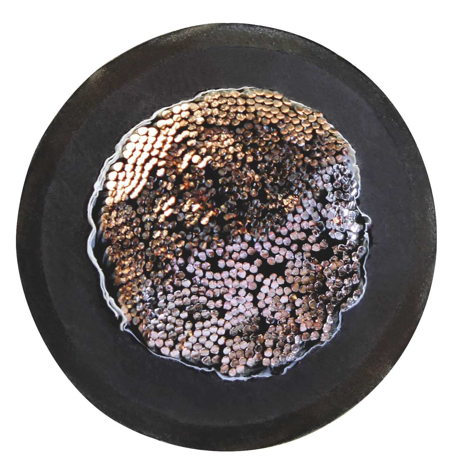 DLO cable cross-section, tinned copper strands inside a black CPE jacket