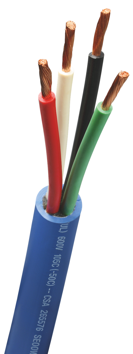 10 AWG 4 conductor Arctic Ultraflex Blue power cord, jacket cut back