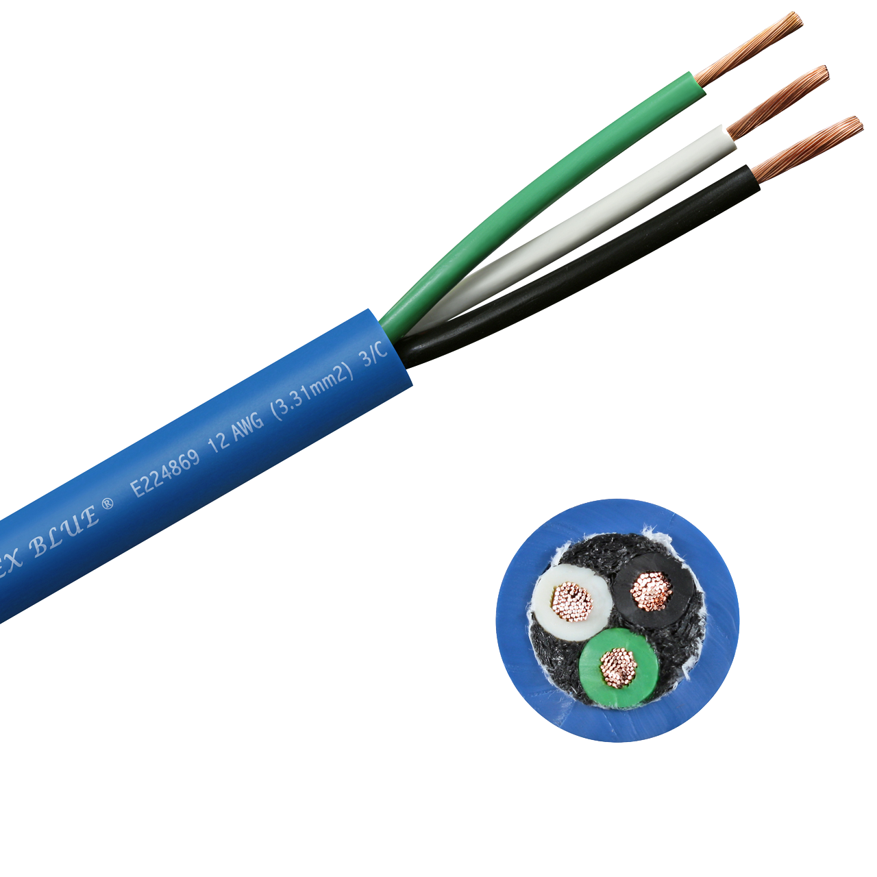 12 AWG 3 conductor Arctic Ultraflex Blue SEOOW power cord